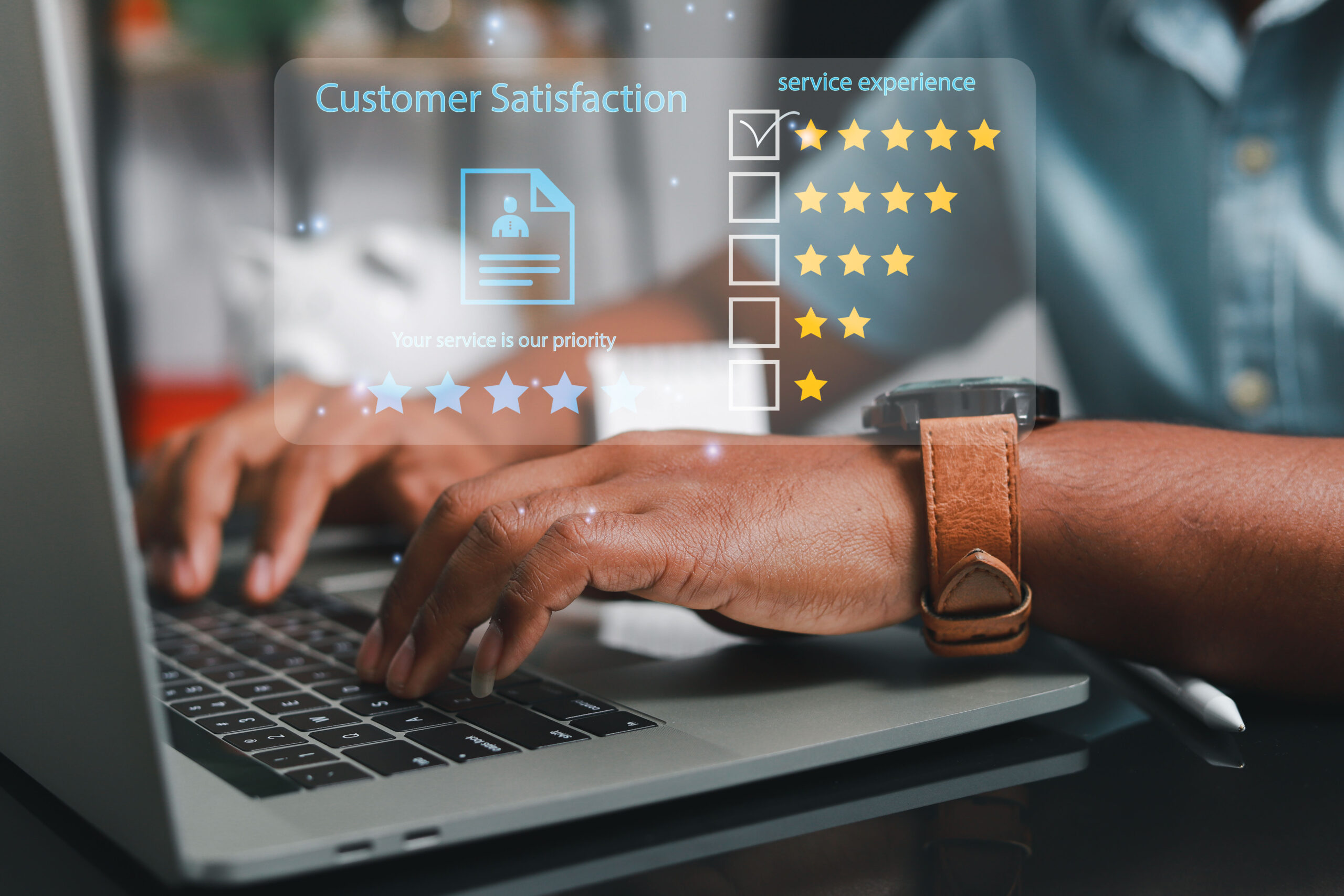 Customer Experience Concept Businessman Rating Smile Technology Emoticon Customer Satisfaction Survey