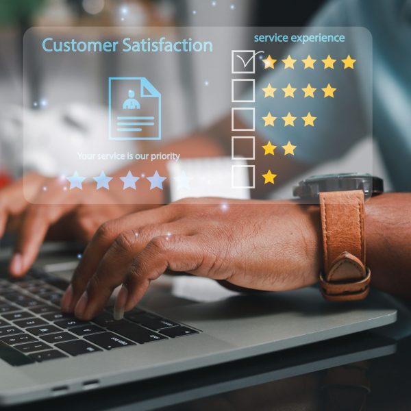 Customer Experience Concept Businessman Rating Smile Technology Emoticon Customer Satisfaction Survey